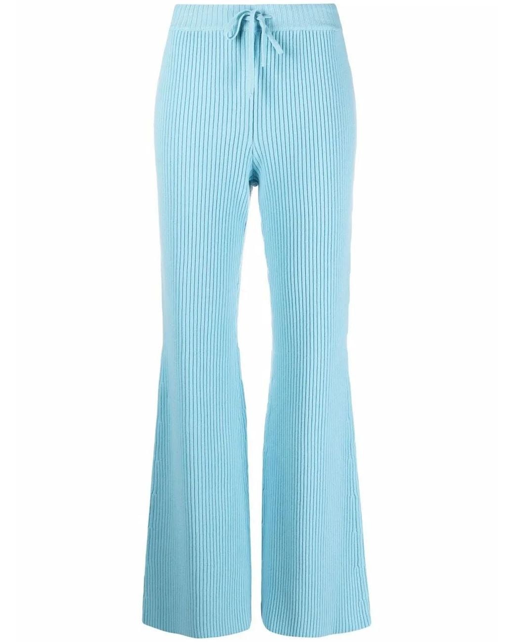 Alberta Ferretti Blue Ribbed Knit Flared Trousers