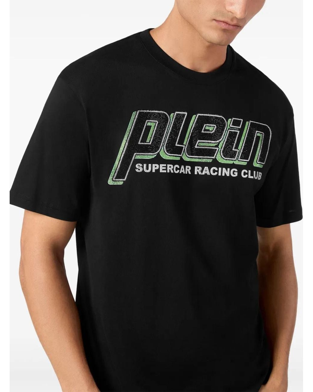 Philipp Plein Black Strass Racing Club T-Shirt for men
