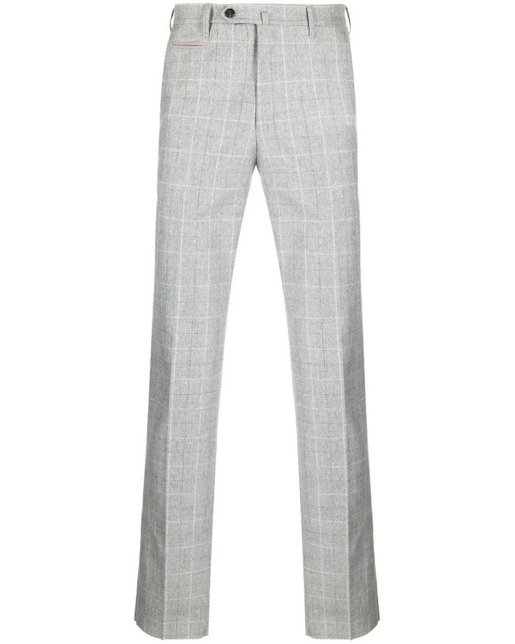Corneliani Gray Grid-Pattern Straight-Leg Trousers for men