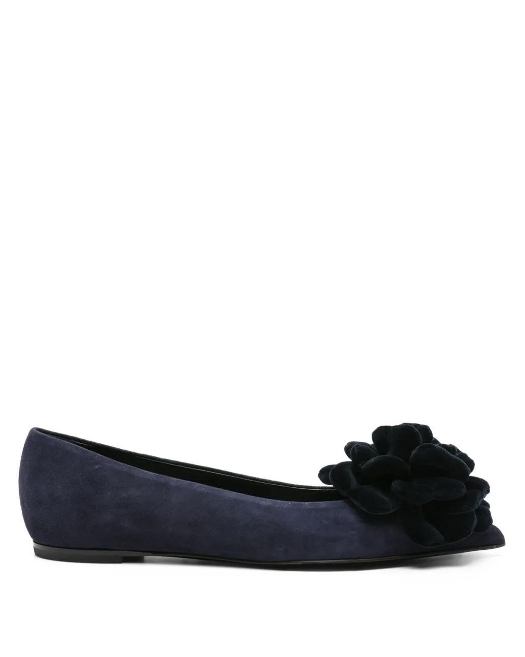 Agl Attilio Giusti Leombruni Blue Flower-Embellished Suede Flat Pumps