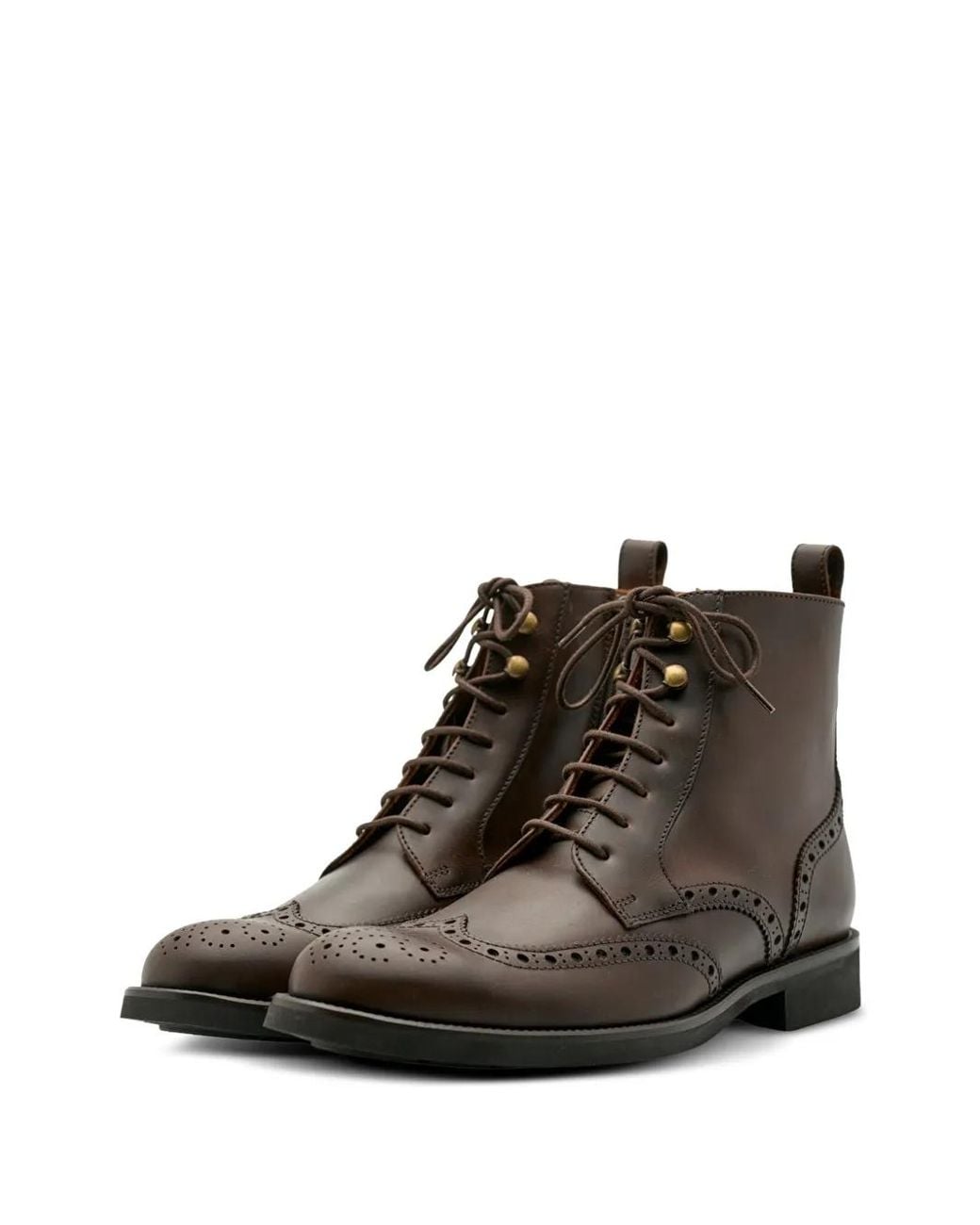 Lottusse Brown Brogue-Detail Lace-Up Boots for men