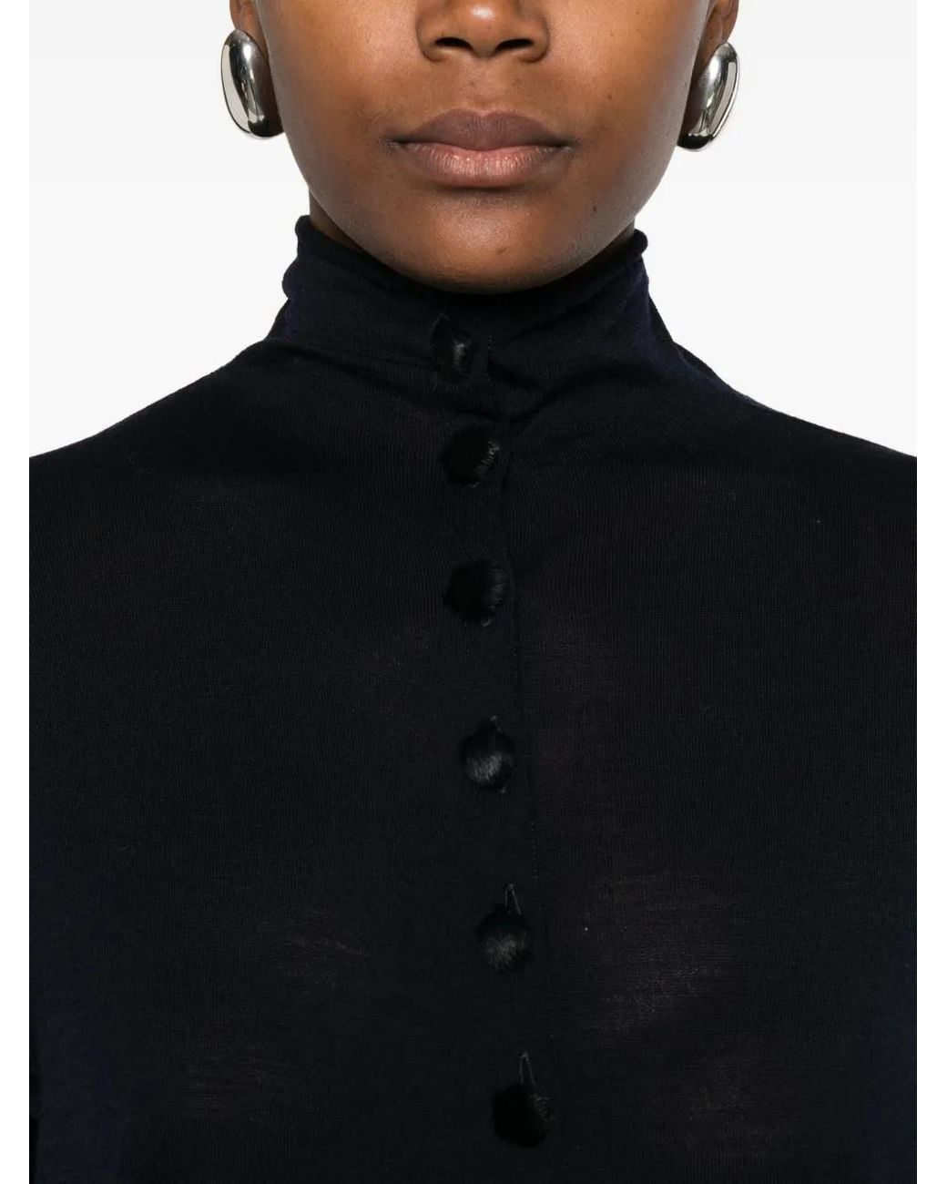 Khaite Black High-Neck Buttoned Cardigan