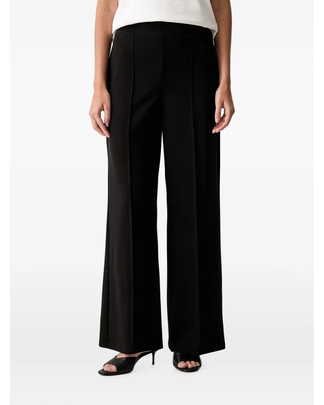 Joseph Ribkoff Black Logo-Plaque Wide-Leg Trousers