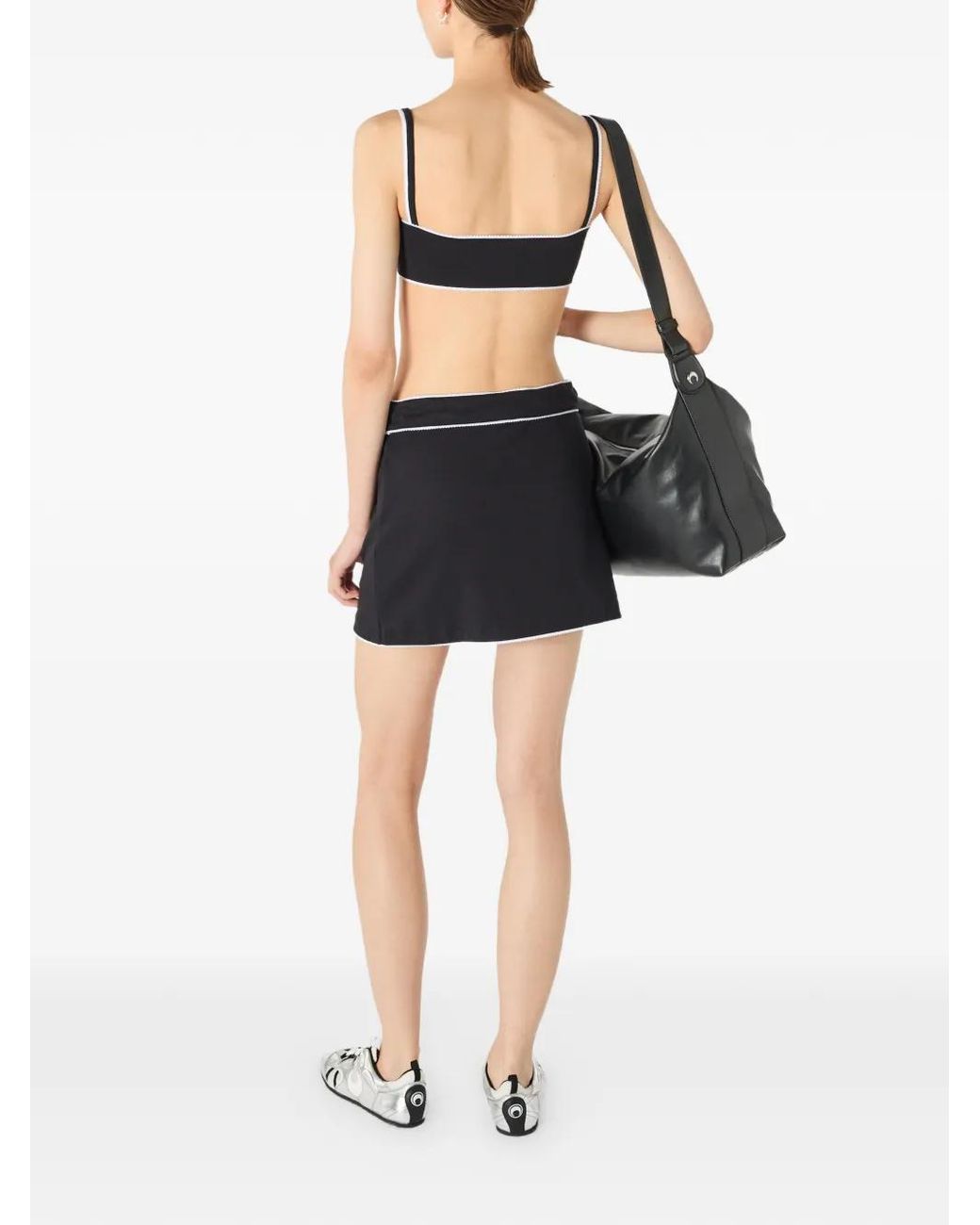 MARINE SERRE Black Ribbed Drawstring Waist Mini Skirt