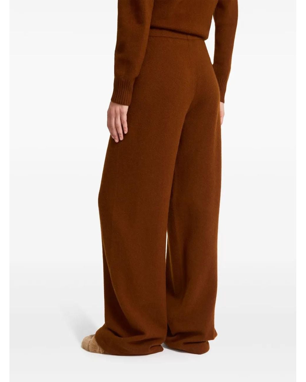 Yves Salomon Brown Knitted Wide-Leg Trousers