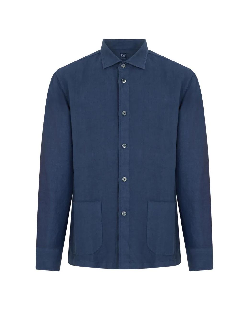 Fedeli Blue Linen Patch-Pocket Shirt for men