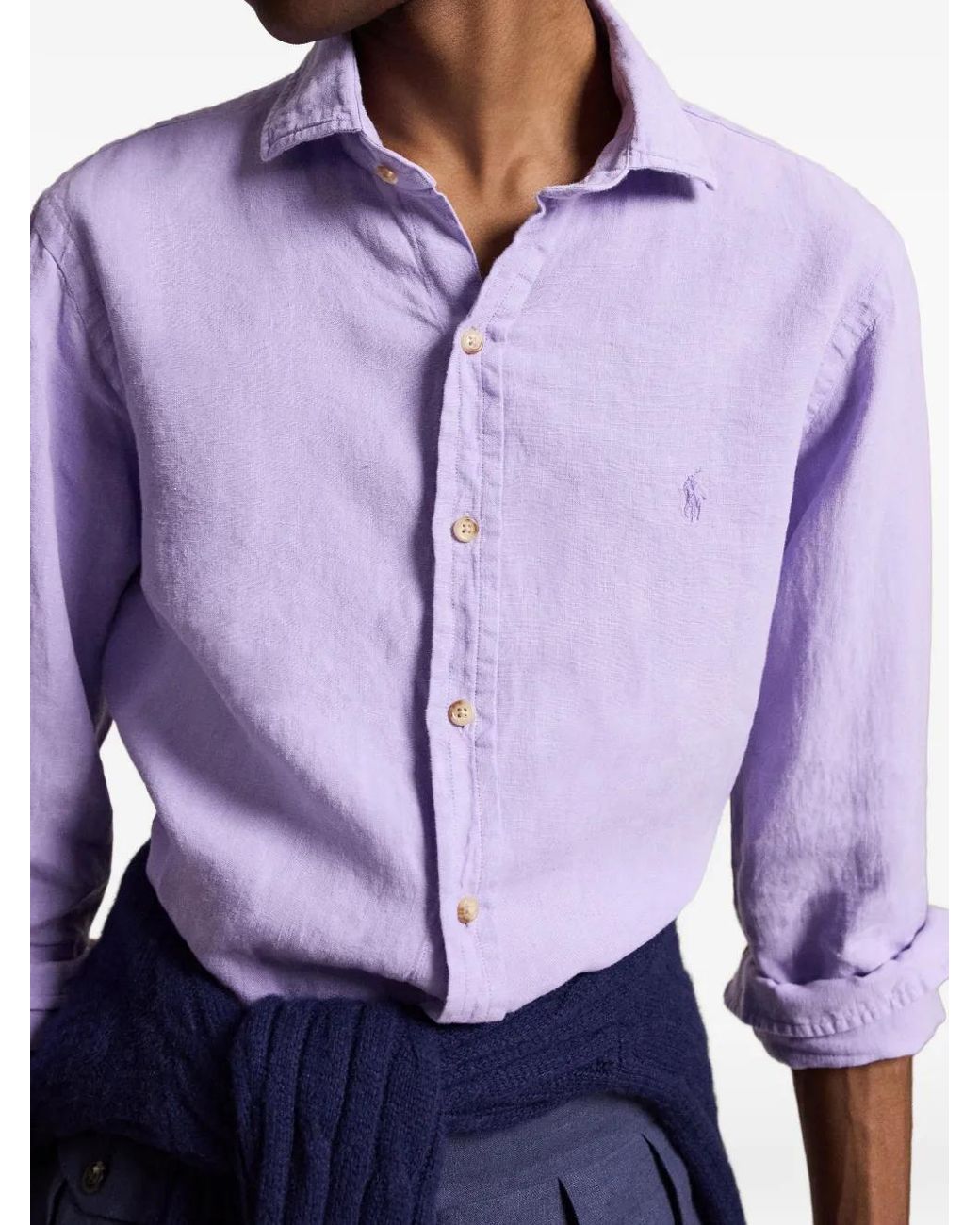 Polo Ralph Lauren Purple Custom Fit Pony-Embroidered Linen Shirt for men