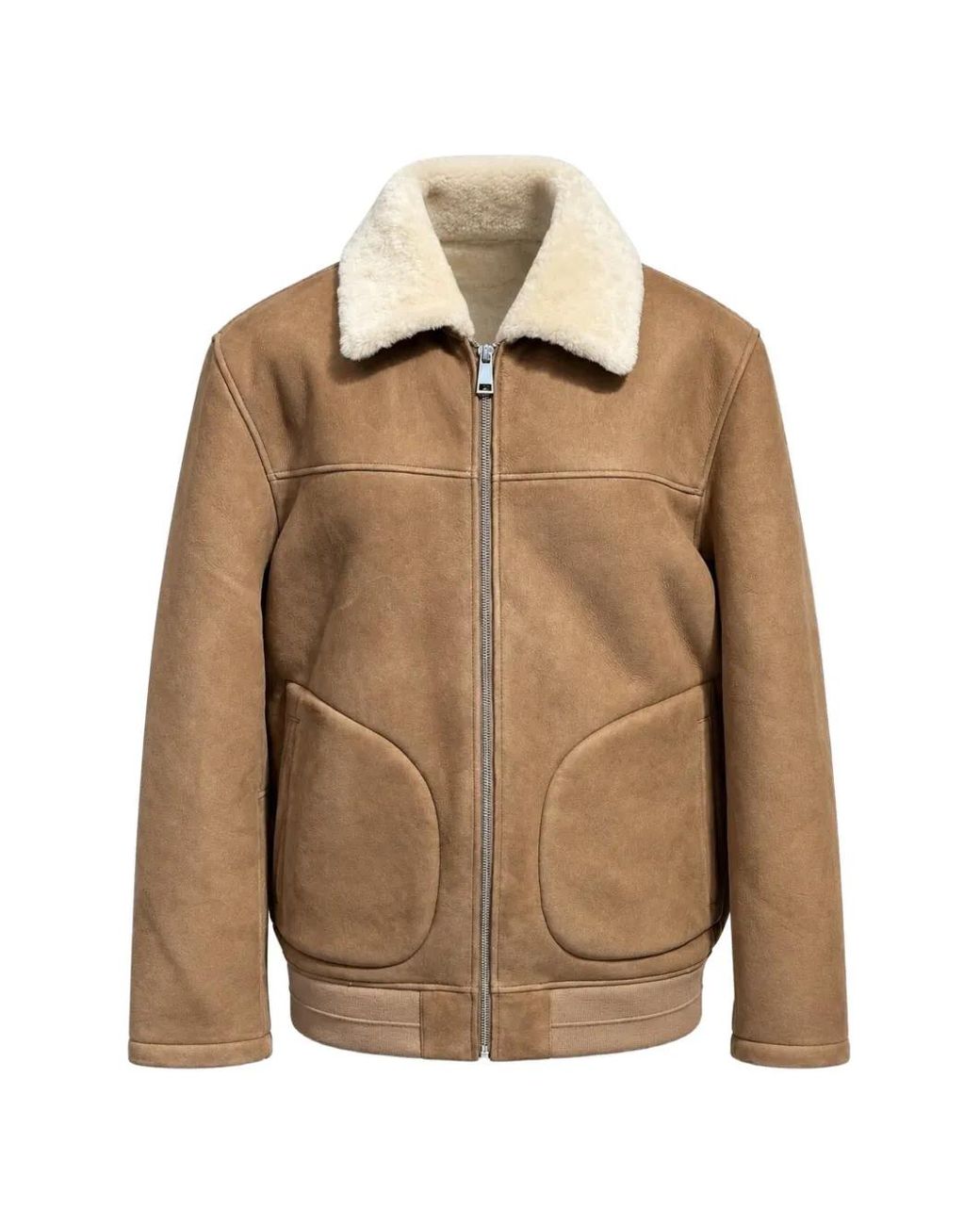 Poche Paris Brown Veste Zippée À Col En Peau Lainée for men