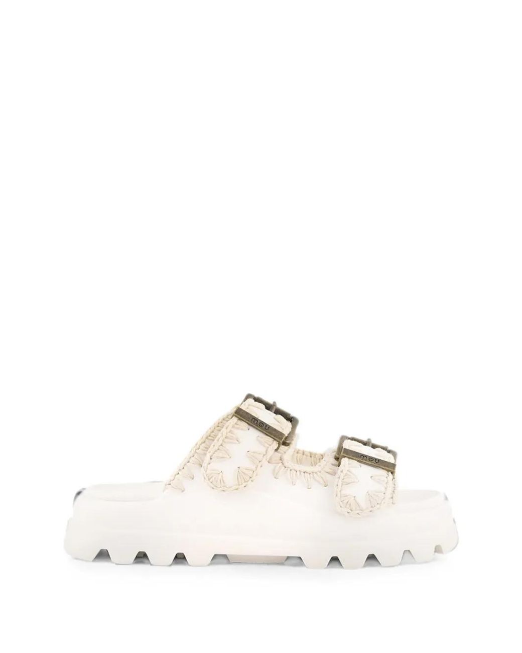 Mou White Eva Crochet-Trim Buckle Slides