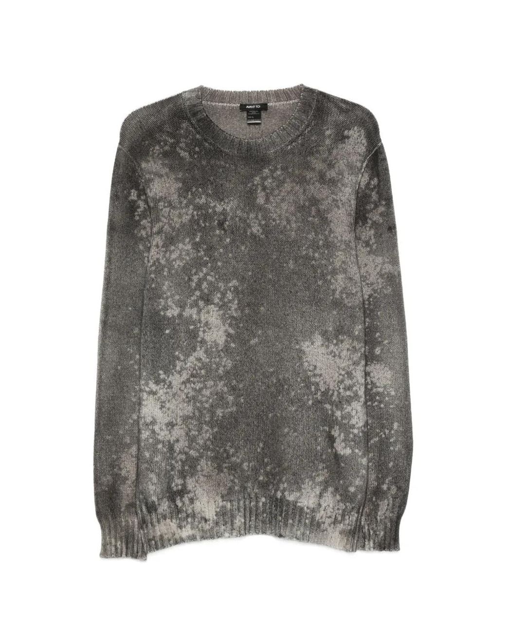 Avant Toi Gray Distressed-Effect Ribbed-Knit Sweater for men