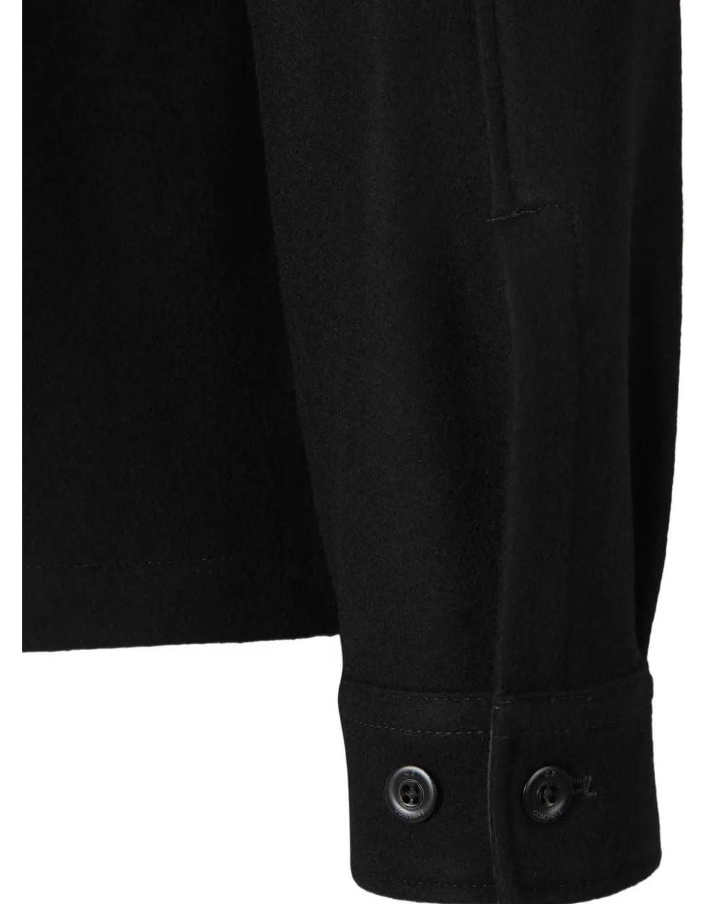 C P Company Black Felted Wool Lens Button Overshirt for men