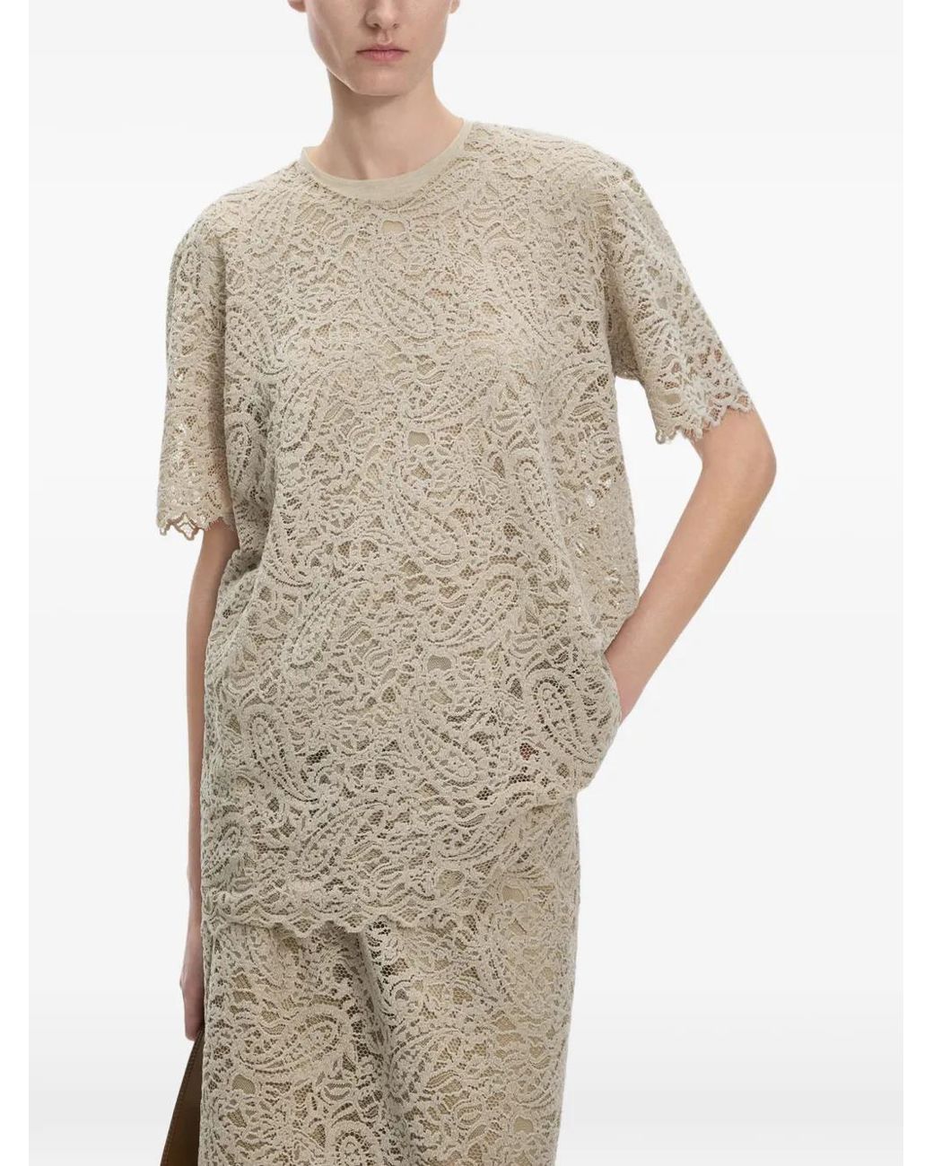 JNBY White Short-Sleeved Lace T-Shirt