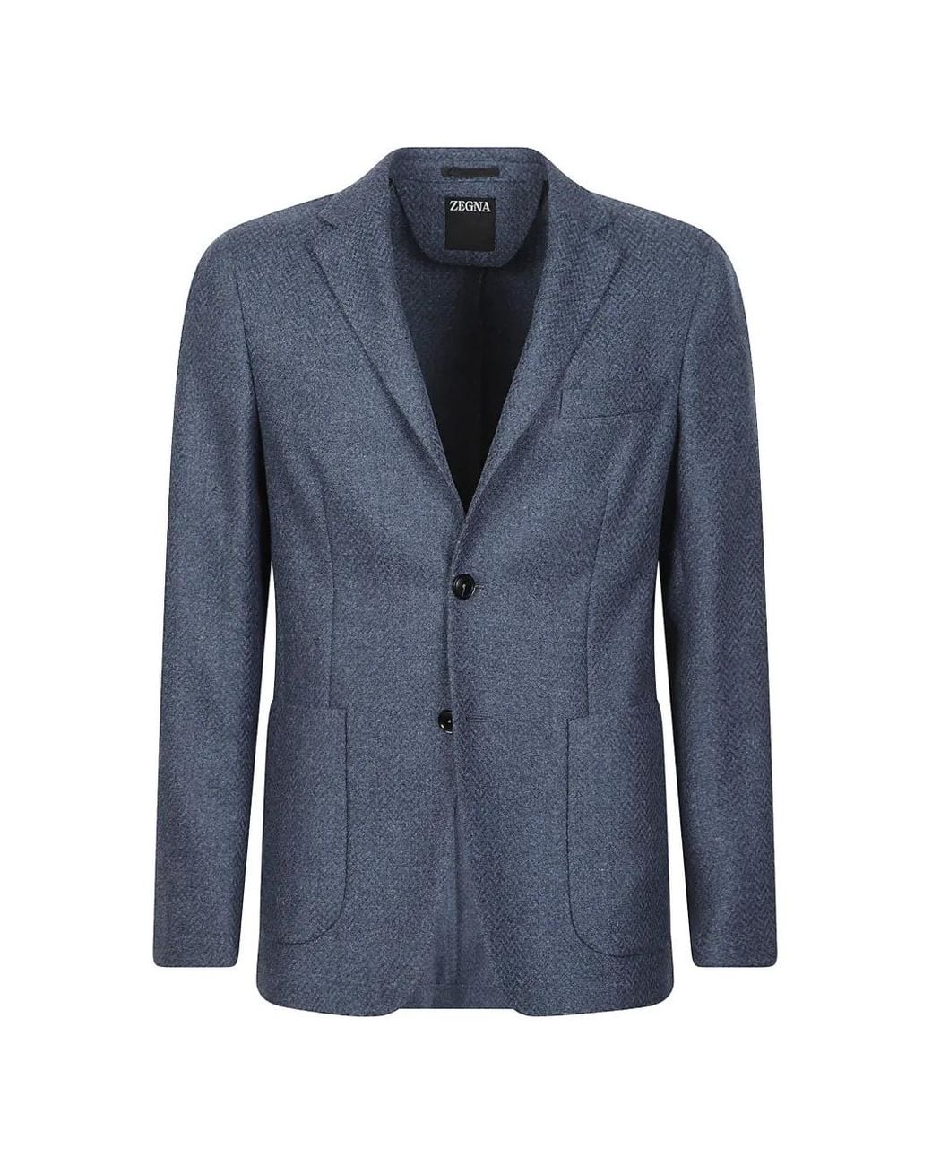 Zegna Blue Herringbone-Knit Blazer for men