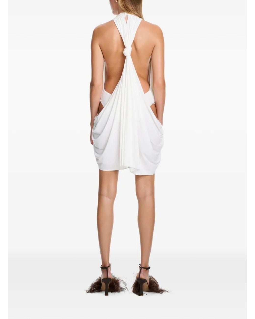Axel 113 White Thea Knotted-Back Halterneck Shift Mini Dress