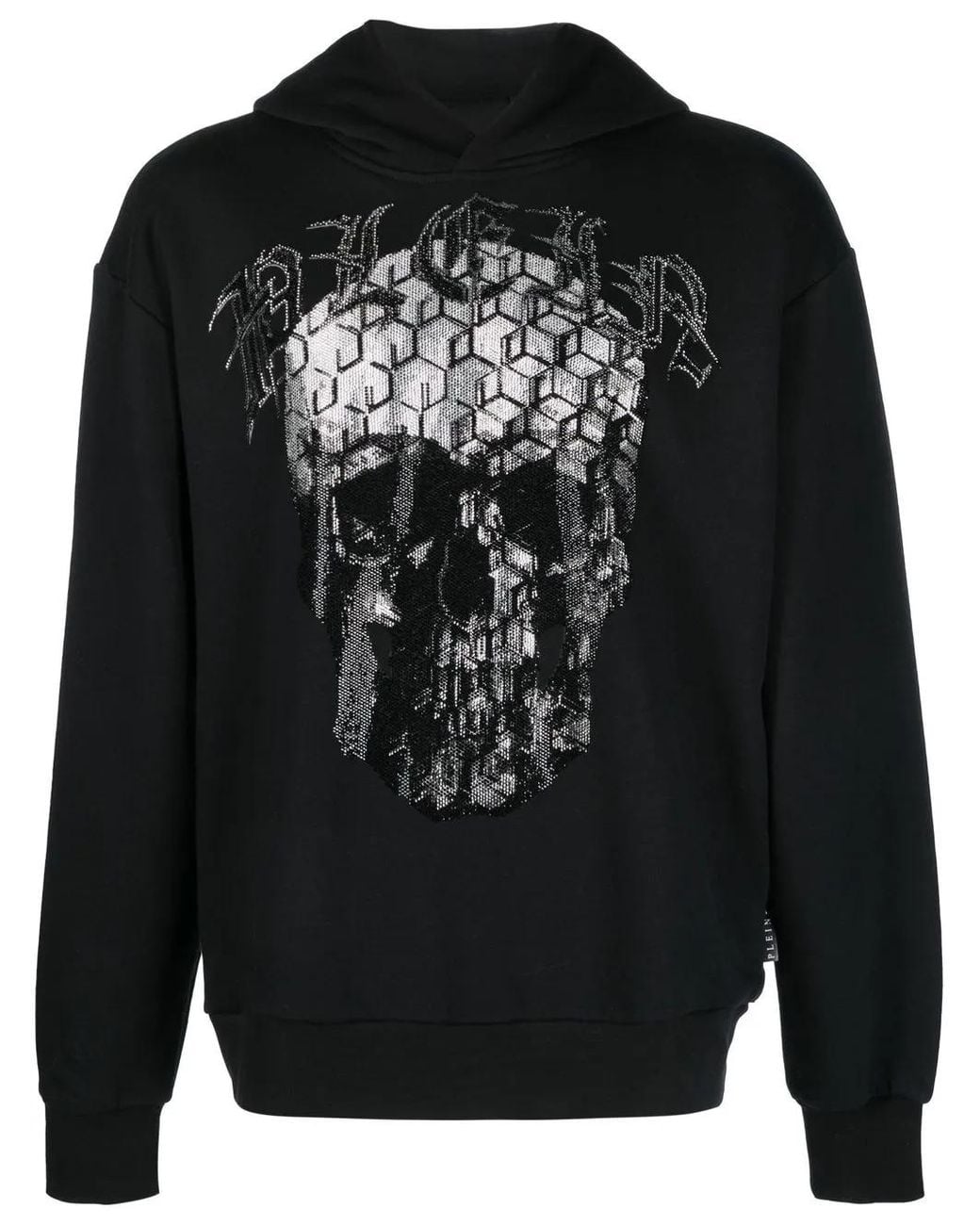 Philipp Plein Black Graphic-Print Pullover Hoodie for men