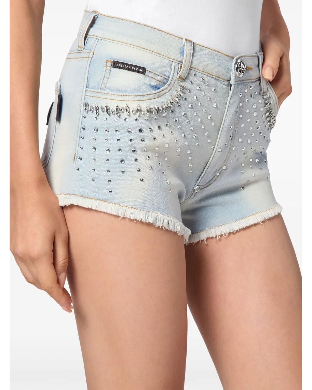 Philipp Plein Blue Strass Denim Shorts