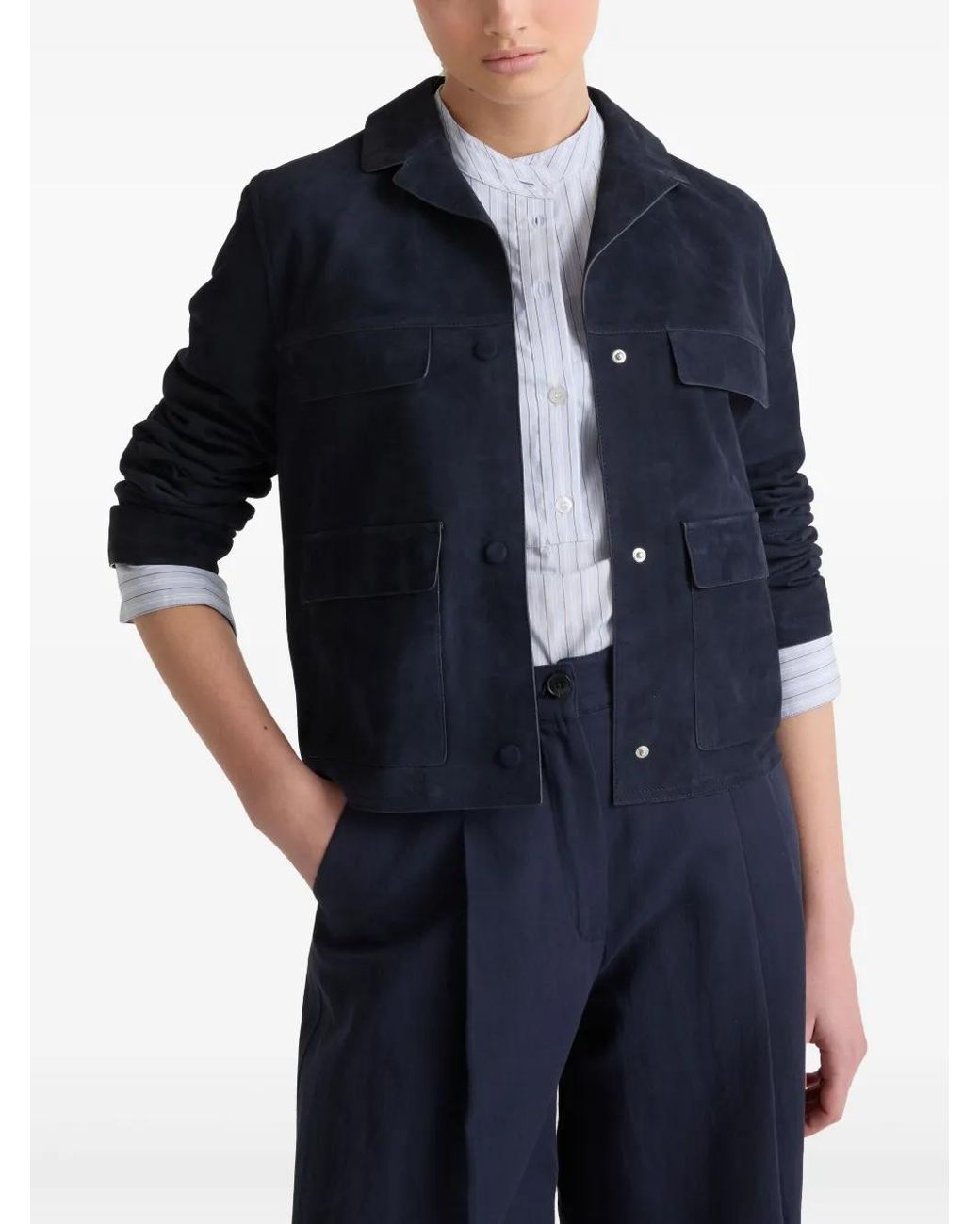 Yves Salomon Blue Suede Jacket