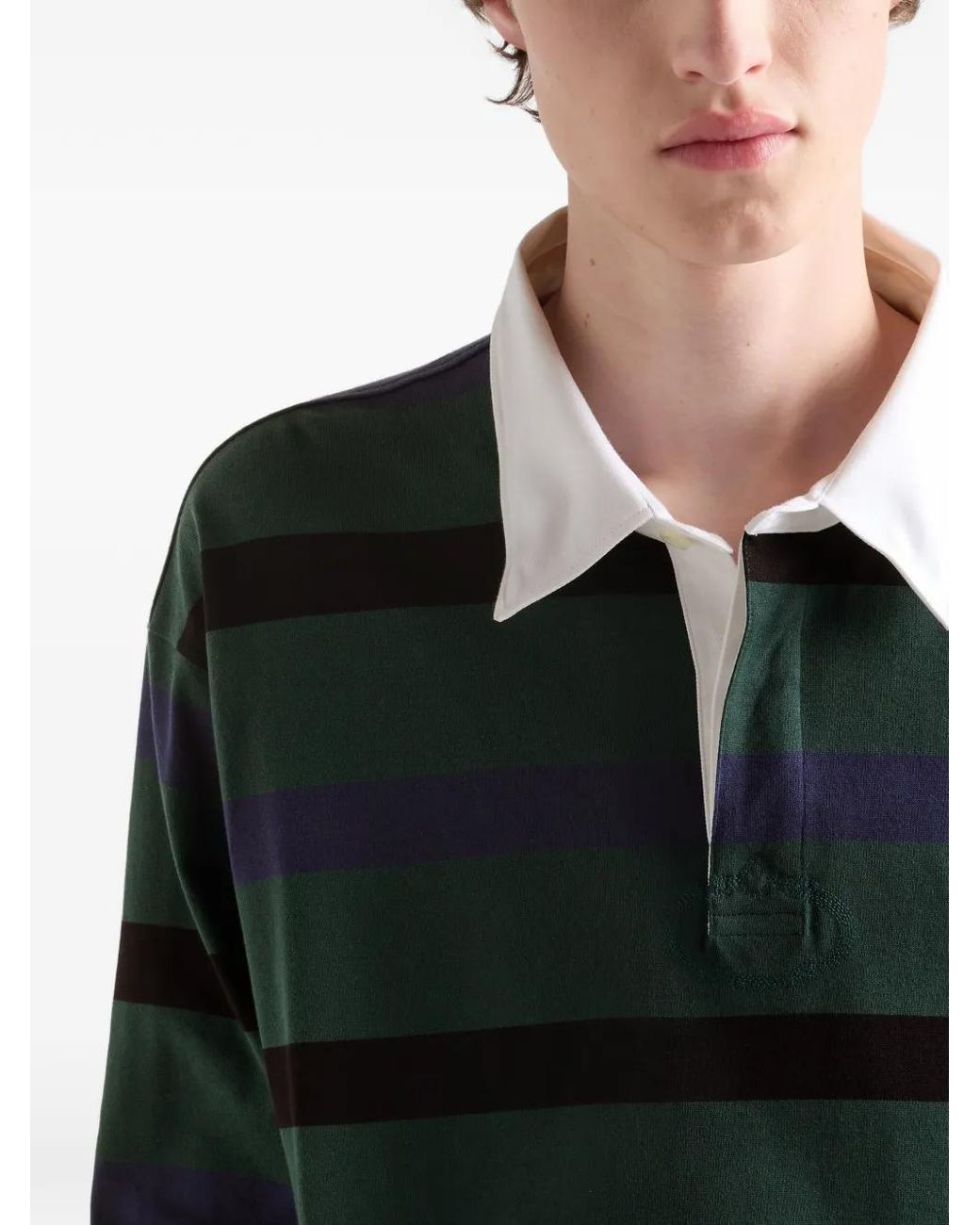 Prada Blue Polo En Coton À Manches Longues for men