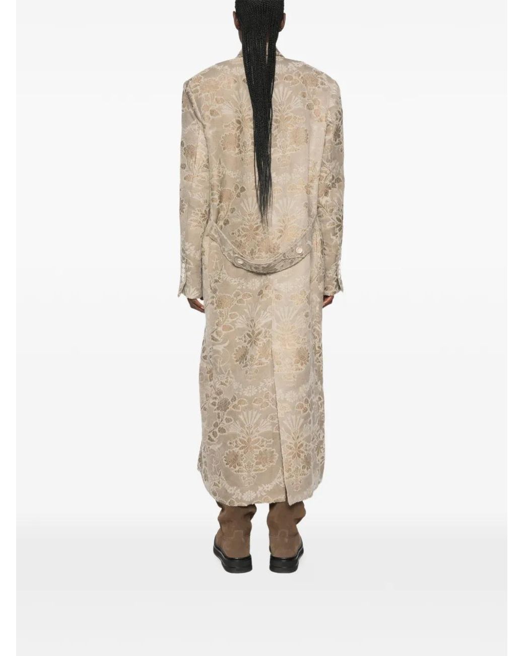 Uma Wang Natural Floral-Jacquard Double-Breasted Coat