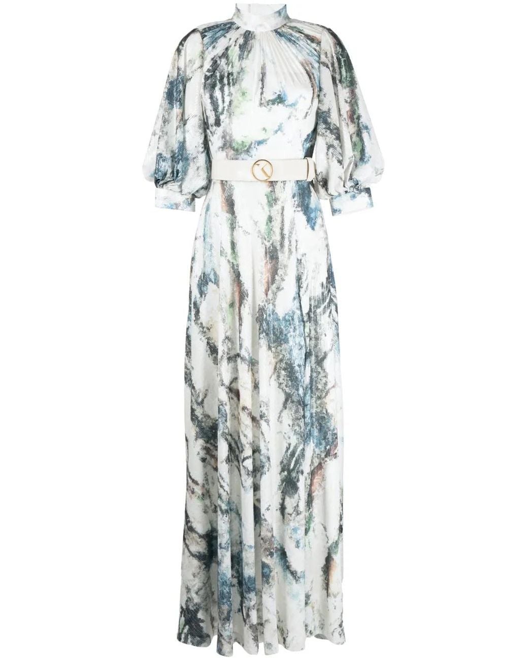 Saiid Kobeisy Blue Graphic-Print Sequin Embellished Dress