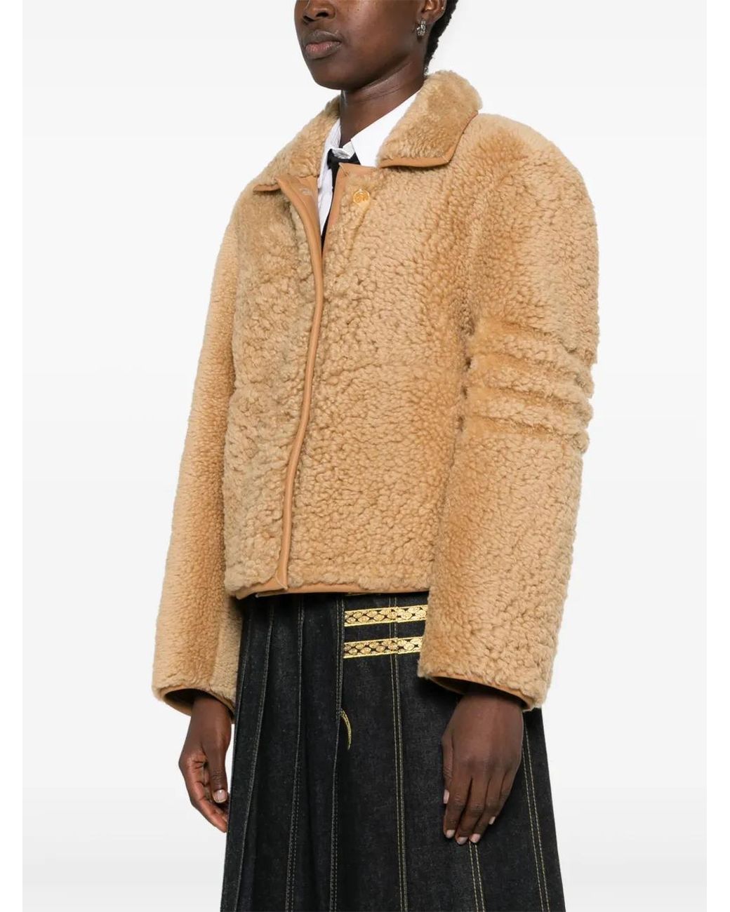 Thom Browne Brown Button-Up Shearling Jacket