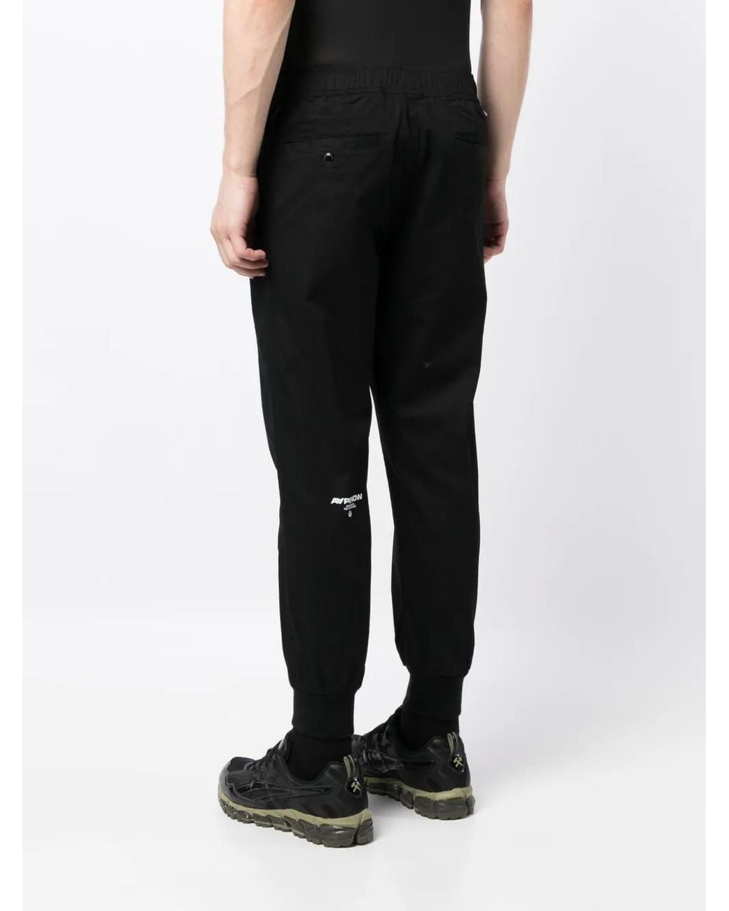 Aape By A Bathing Ape Black Logo-Patch Elasticated-Waist Trousers for men