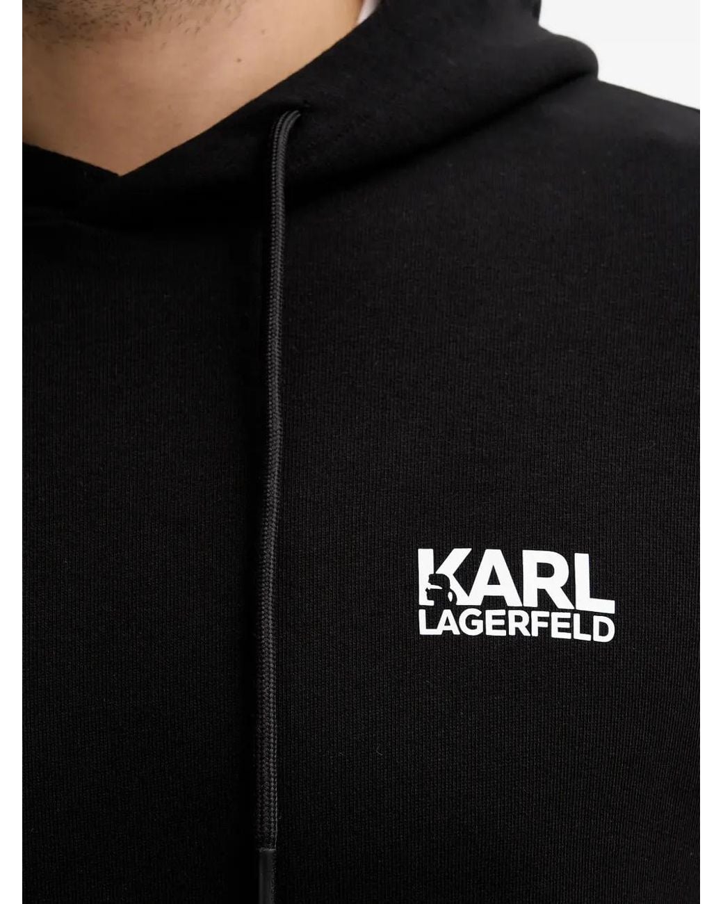 Karl Lagerfeld Black Drawstring Logo-Print Hoodie for men