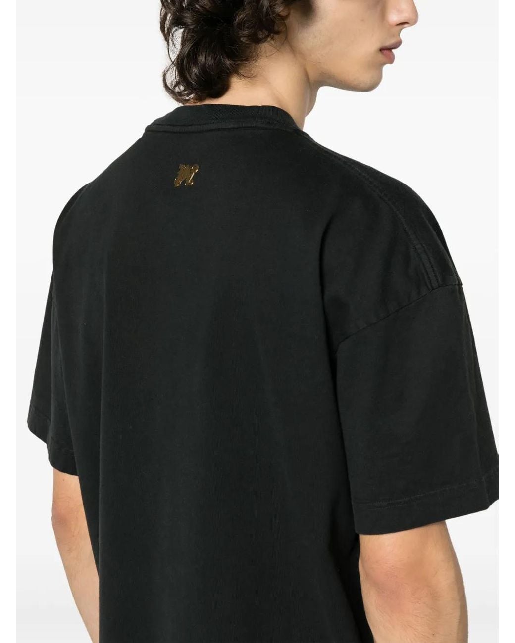 Palm Angels Black Burning Monogram T-Shirt for men