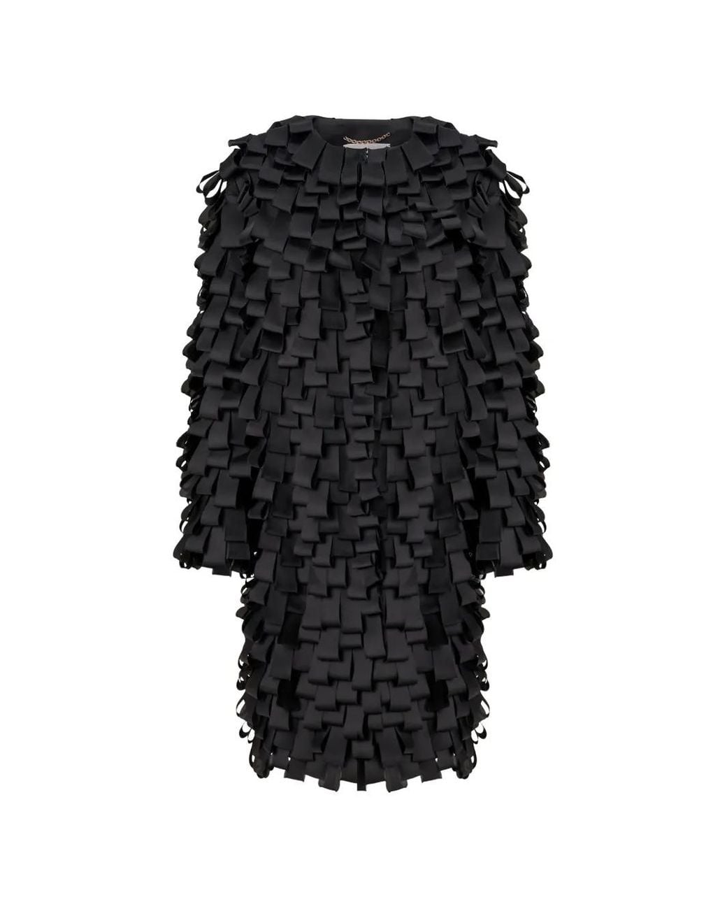 Carolina Herrera Black Loop-Embroidered Organza Coat