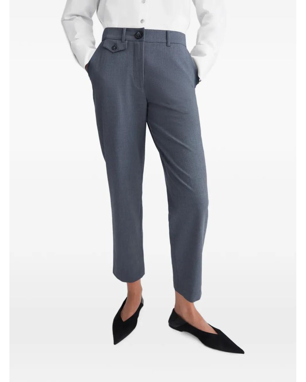 Anna Quan Gray Juliette Button-Detail Trousers