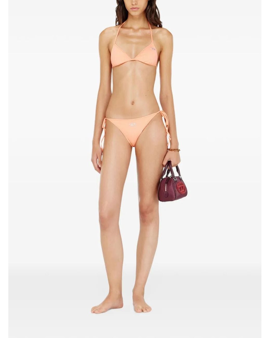 DIESEL Orange Tie-Side Bikini Bottoms With Crystal Oval D