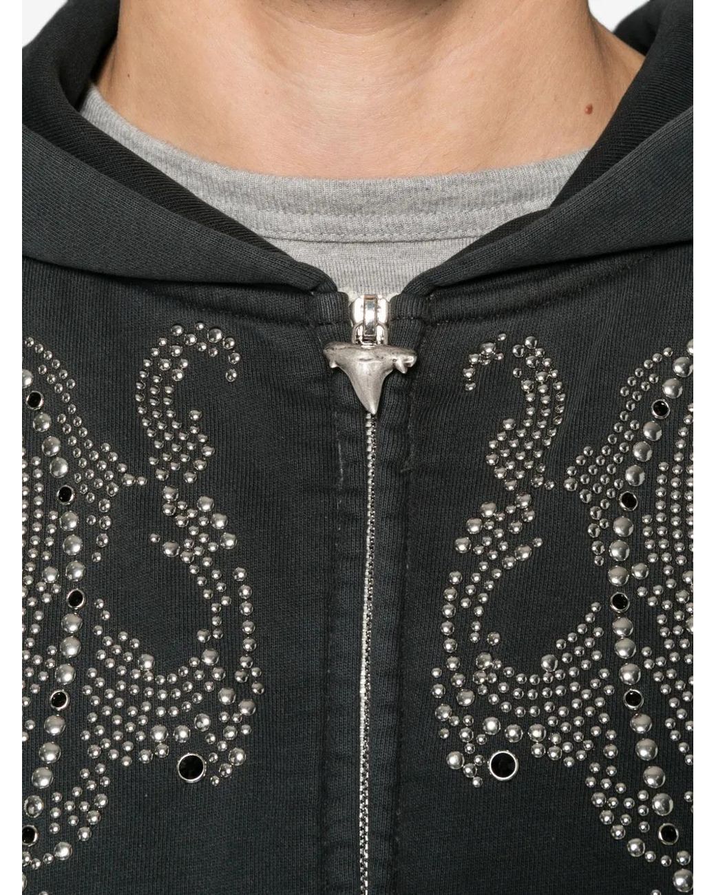 ERCOLE STUDIO Black Stud-Embellished Zip-Up Hoodie for men