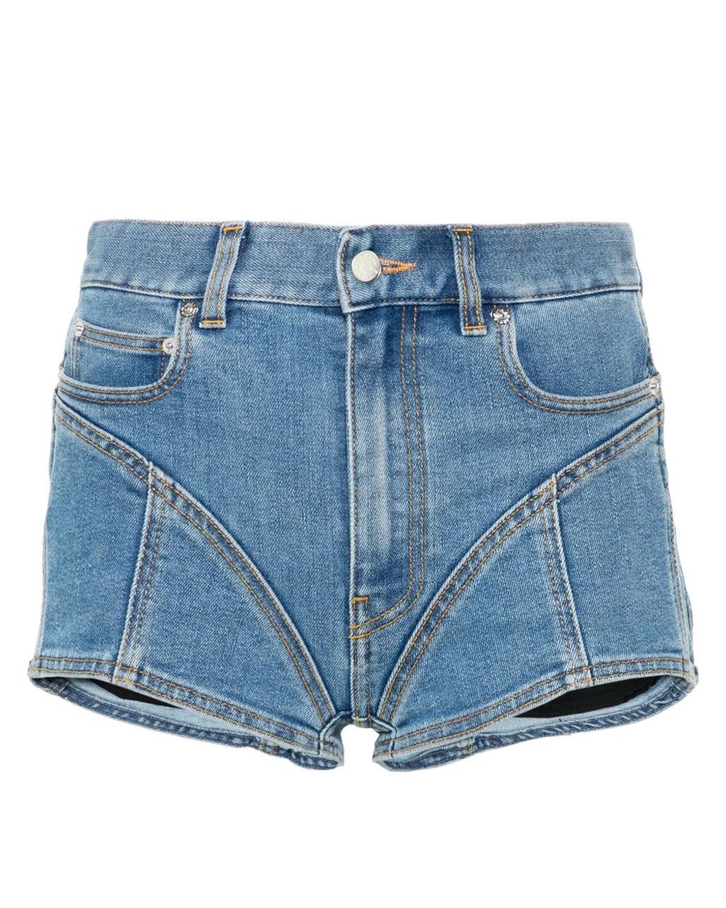 Mugler Blue Bi-Material Denim Shorts