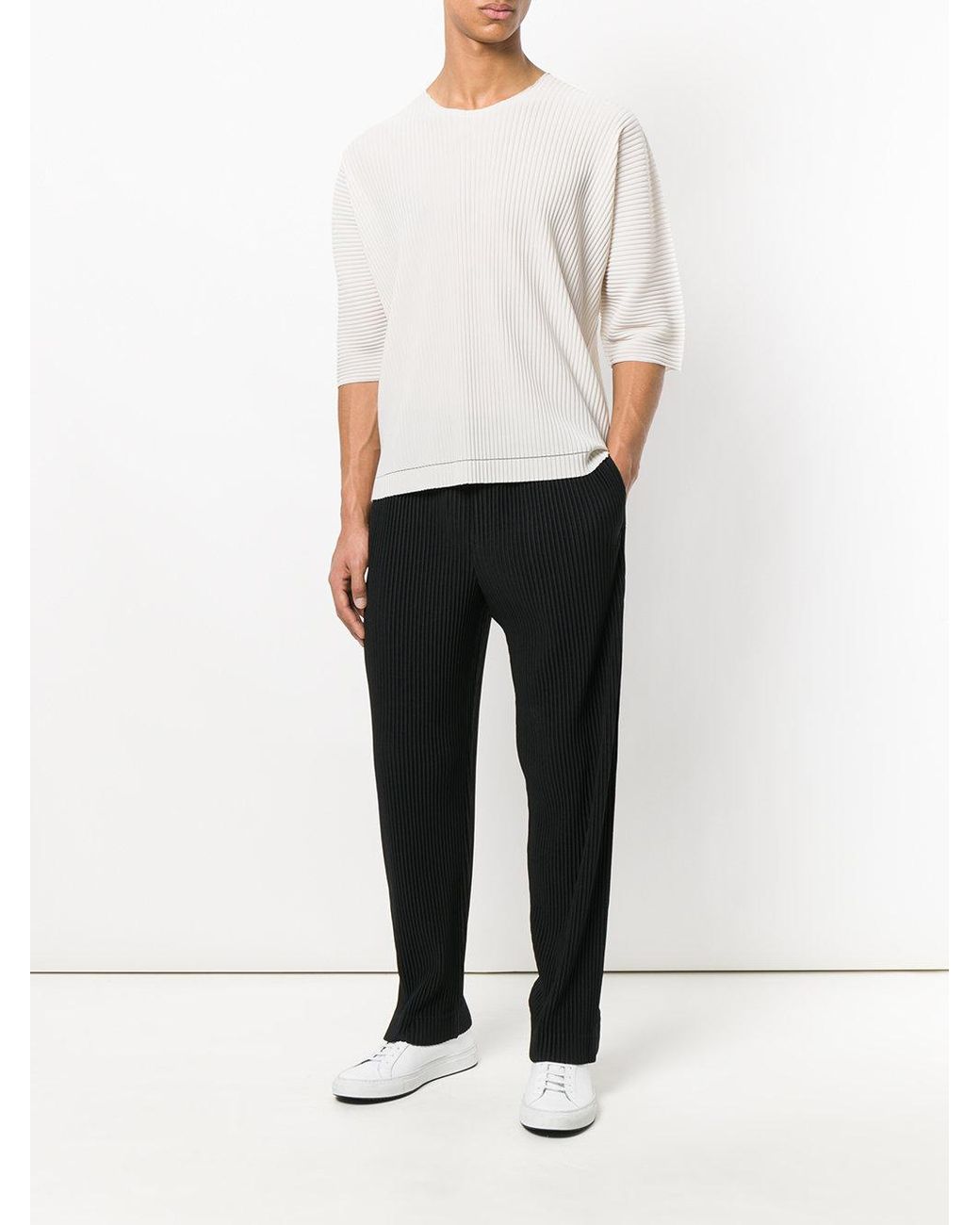 Homme Plissé Issey Miyake Ribbed Trousers in Black for Men | Lyst