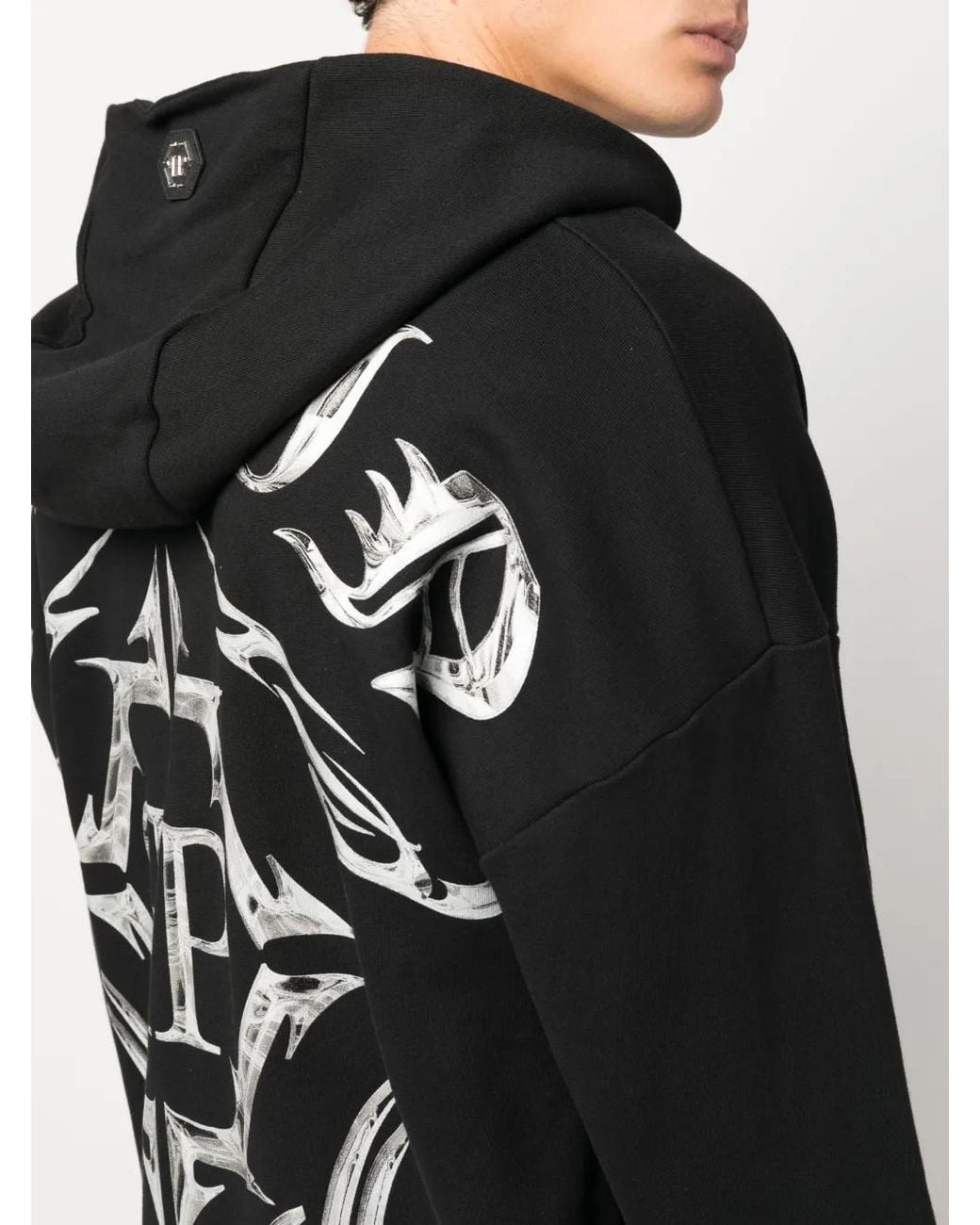 Philipp Plein Black Chrome Logo-Print Hoodie for men