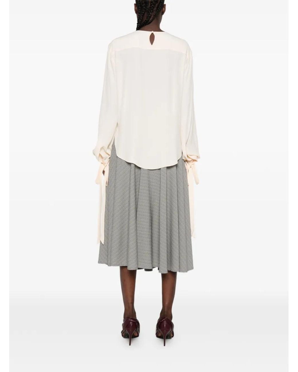 Alberta Ferretti White Tie-Cuff Button-Back Blouse