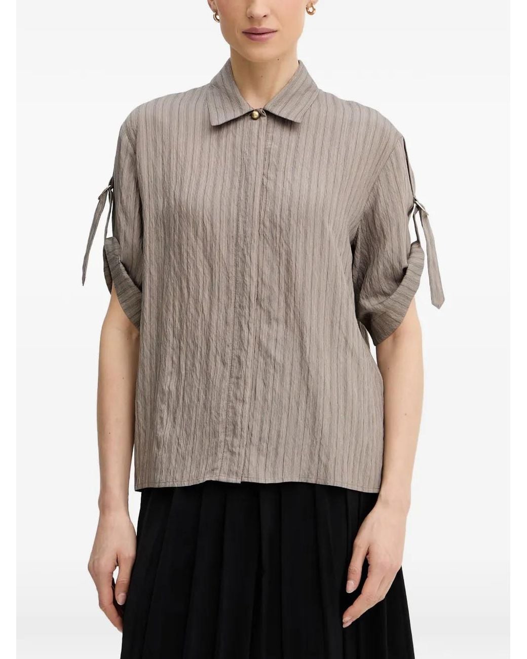 Sessun Gray Safara Striped Buckle-Detail Shirt