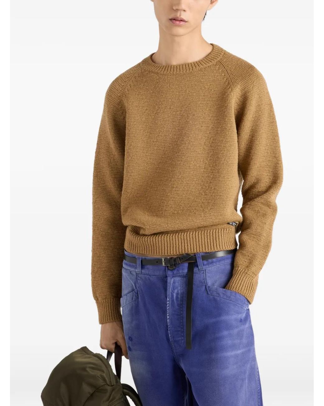 Prada Natural Wool Crew-Neck Sweater for men