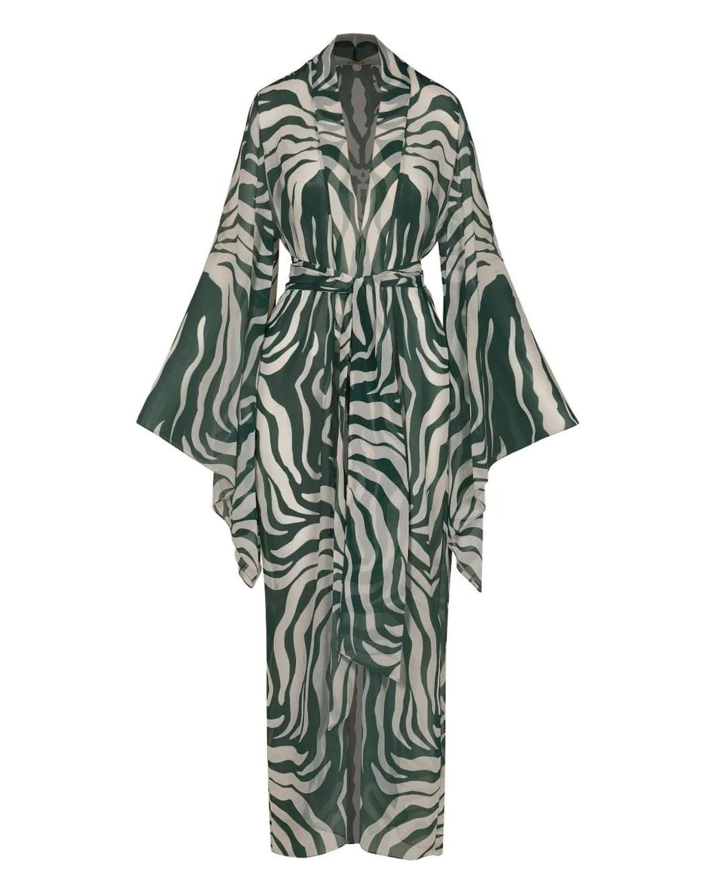 Johanna Ortiz Green Amazon Zebra-Print Kimono