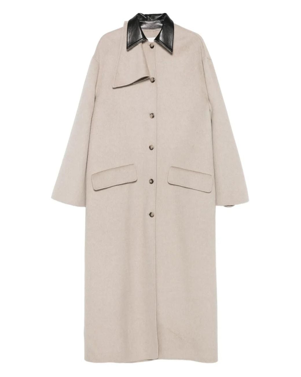 Nanushka Natural Contrast-Collar Button Coat
