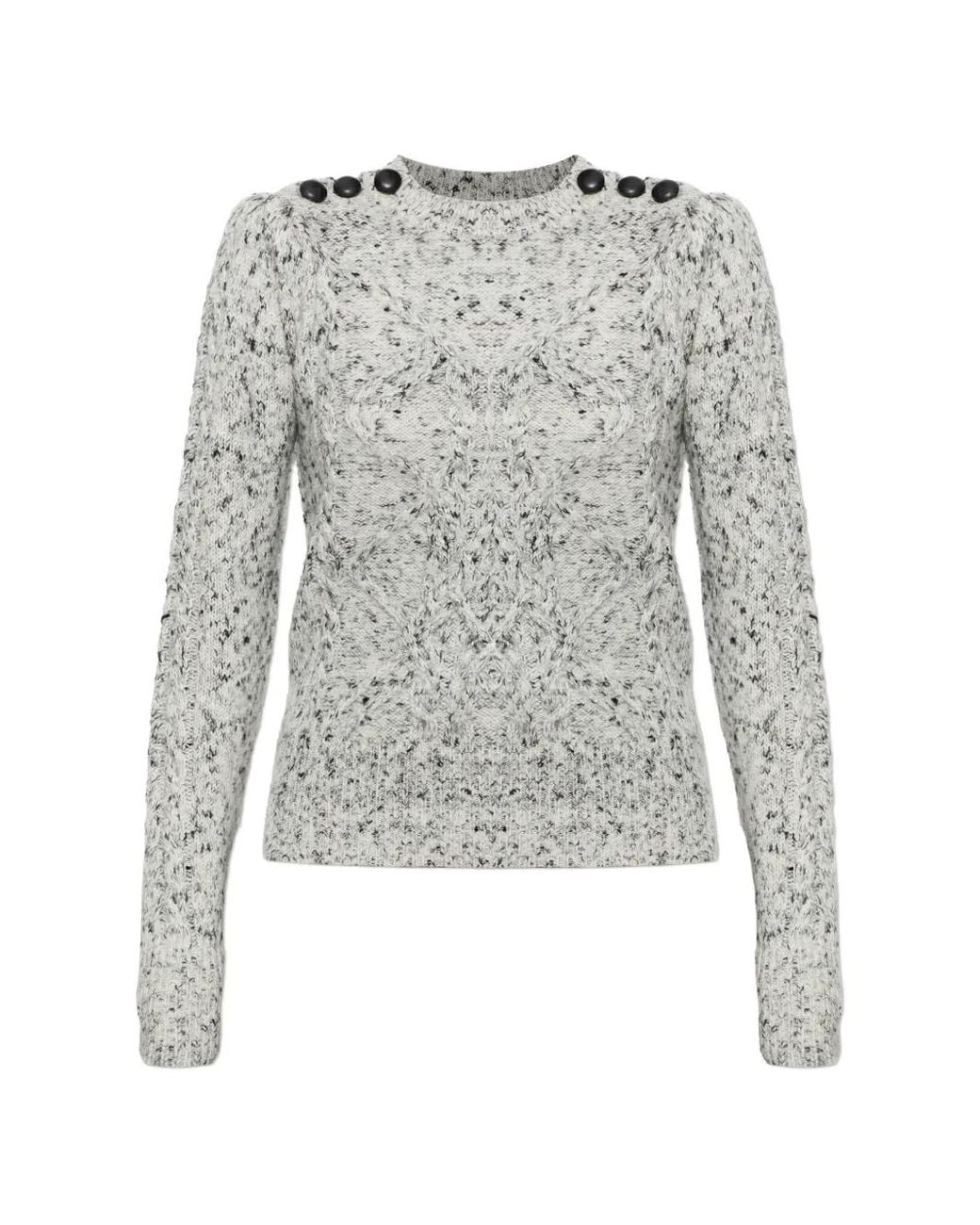 Isabel Marant Gray Anastasia Button-Embellished Cable-Knit Sweater