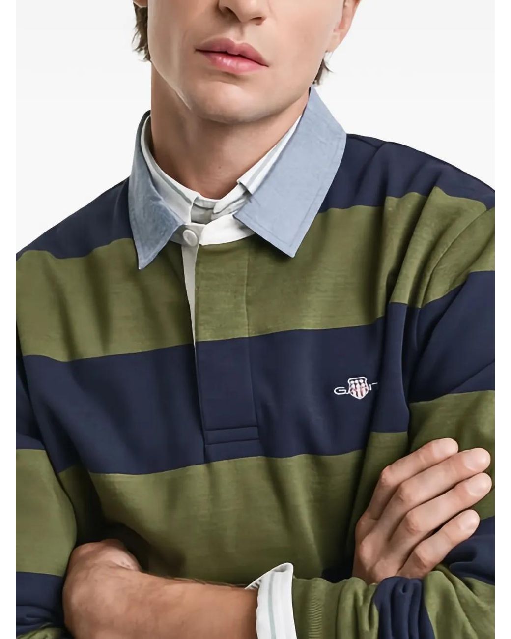 Gant Green Polo Rayé En Chambray for men