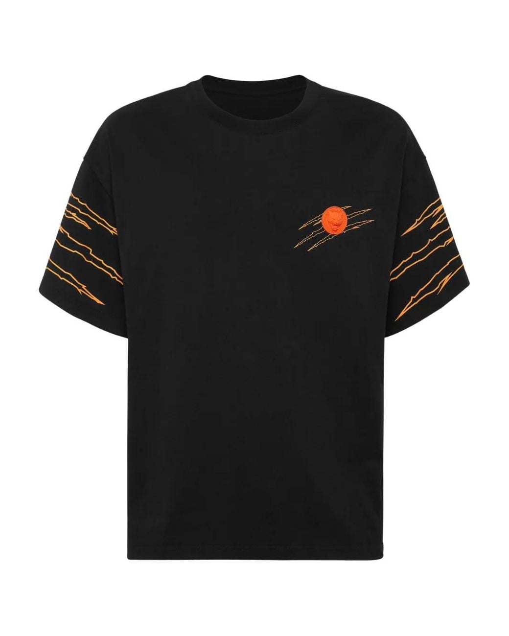 Philipp Plein Black Round Neck T-Shirt Outline Scratch for men