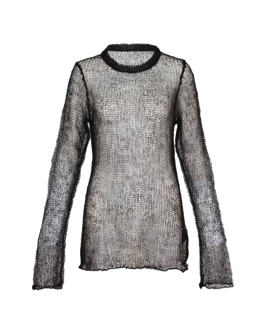 Yohji Yamamoto Gray Open-Knit Long-Sleeve Sweater