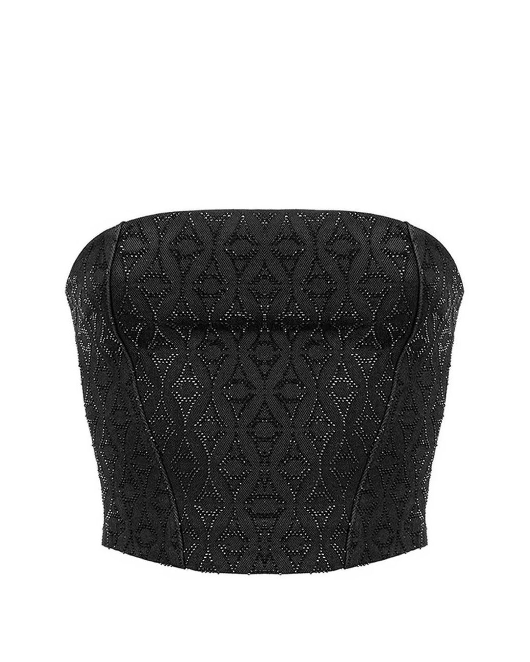 Manière De Voir Black Rhinestone Eiffel Denim Bandeau Corset Top