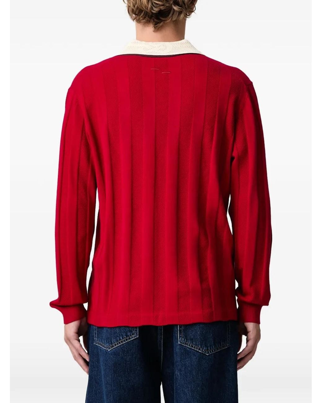 Filling Pieces Red Polo-Collar Long-Sleeved T-Shirt for men