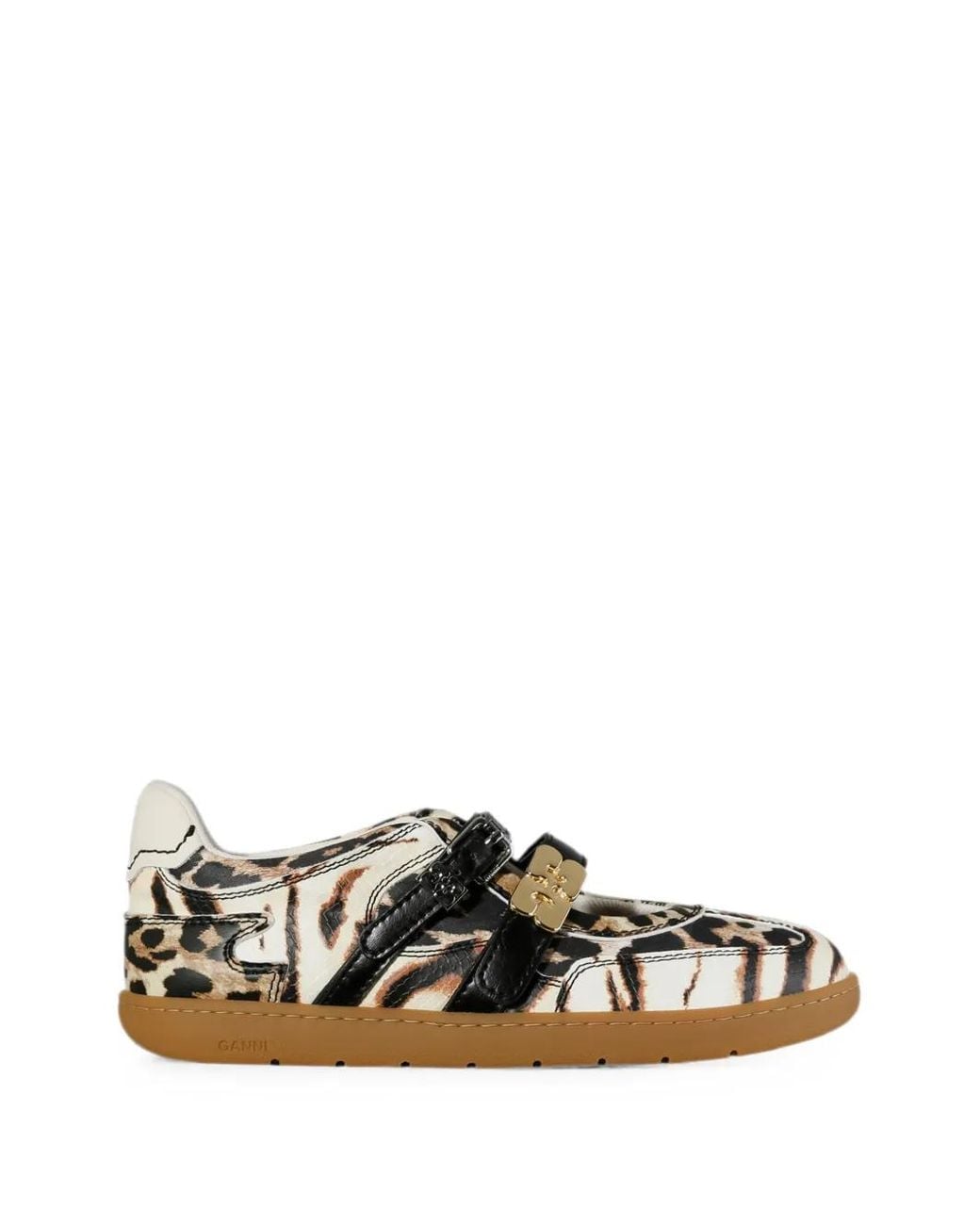 Ganni White Animal-Print Buckle Ballet Flats