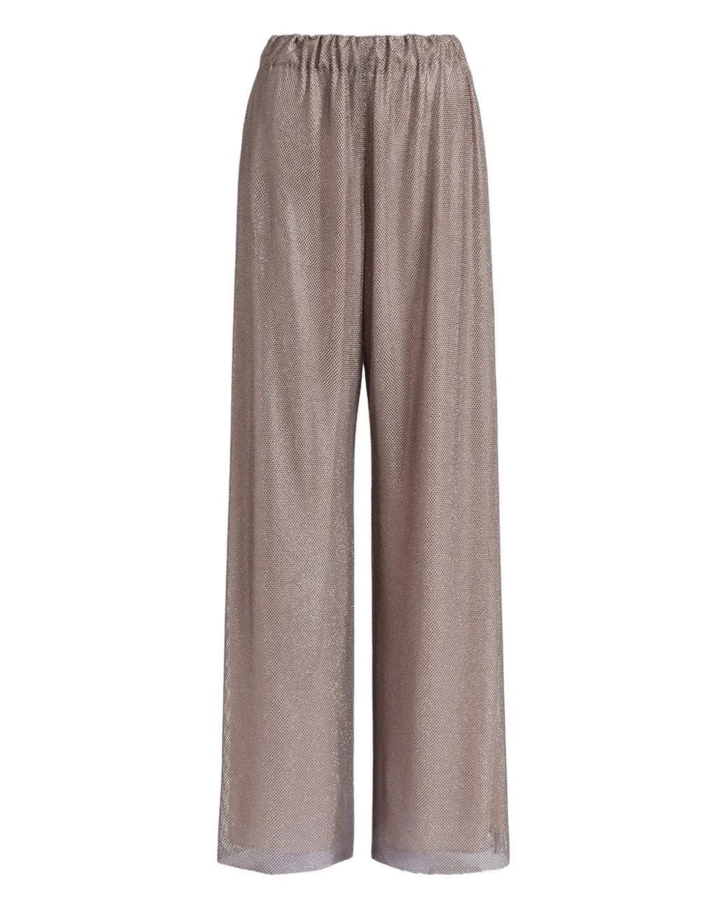 Alberta Ferretti Brown Wide Leg Crystals Net Trousers