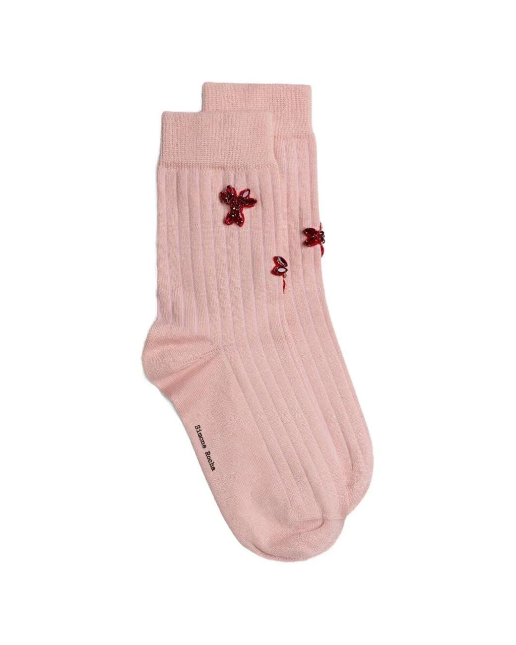 Simone Rocha Pink Chaussettes Nervurées À Ornements