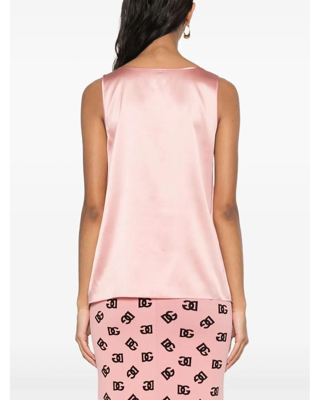 Dolce & Gabbana Pink Dna Logo-Plaque Satin Top